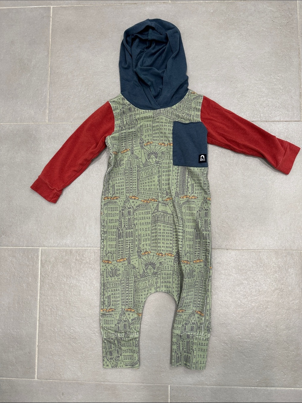 Rags Kids Hooded One-Piece Romper in New York City print